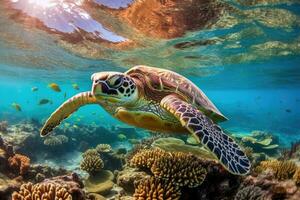 debaixo água mar tartaruga. mergulho cena do tartaruga submarino. generativo ai foto