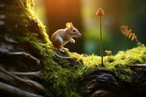 selvagem rato em repouso em a floresta chão com exuberante verde vegetação. generativo ai foto