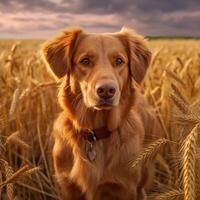 retrato do uma jovem cachorro às a trigo campo. generativo ai foto