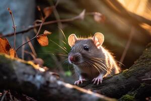 selvagem rato em repouso em a floresta chão com exuberante verde vegetação. generativo ai foto