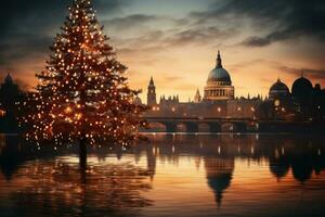 Natal árvore dentro a cidade. generativo ai foto