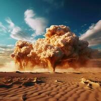 enorme explosão dentro uma deserto. generativo ai foto
