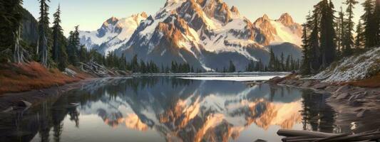 cenário lago reflexão do montar Shuksan imagem generativo ai foto