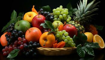 frescor do natureza recompensa uva, laranja, maçã, abacaxi, citrino fruta gerado de ai foto