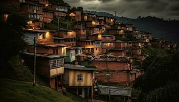 favela arquitetura, pobreza cabana, velho cabana, natureza teto, paisagem urbana montanha gerado de ai foto