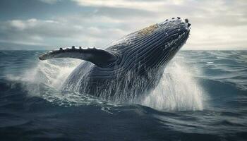 majestoso corcunda baleia violações, espirrando dentro azul água gerado de ai foto