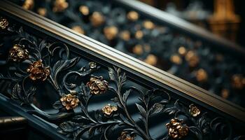metal arquitetura exala elegância com velho formado ferro decoração e ornamentado luxo gerado de ai foto