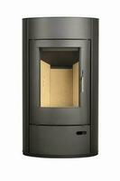 moderno lareiras para aquecimento a partir de metal e resistente ao calor vidro. caldeira para sólido combustível isolado em branco fundo. foto