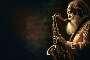 saxofone jogador saxofonista jogando jazz música instrumento jazz músico jogando saxofone alto generativo ai foto