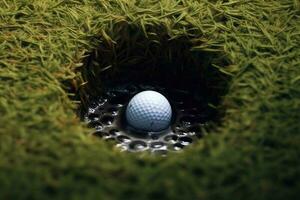 golfe bola em verde Relva pronto para estar atingido em golfe curso. generativo ai foto
