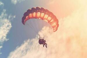 parapente sobe dentro a céu. pôr do sol. generativo ai foto