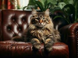 gato sentado em uma sofá foto