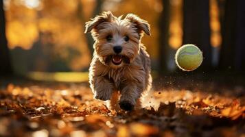 cachorro tocam com bola dentro outono parque foto