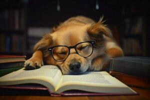 cachorro adormecido leitura. gerar ai foto