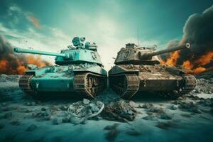 dois guerra tanques queimar. gerar ai foto