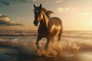 cavalo galopando beira-mar de praia. gerar ai foto