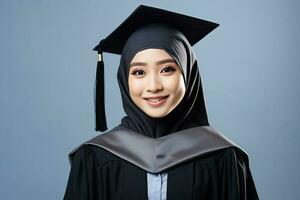 malaio mulher graduado dentro vestido. ai gerado foto