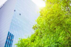 verde cidade metro céu escritório construção por aí com verde parque árvore para fresco ar Boa ecologia foto