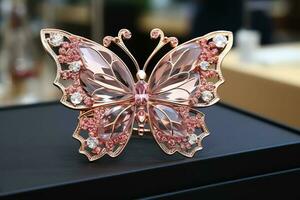 Rosa pedra preciosa grampo borboleta foto