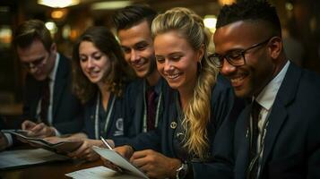 jovem médicos alunos às a conferência foto