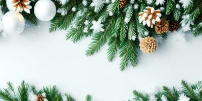Natal árvore galhos e enfeites isolado em branco plano de fundo, generativo ai. foto