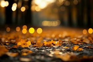 outono folhas estão queda para uma chão, dentro a estilo do bokeh panorama, laranja, detalhado paisagens. ai generativo foto