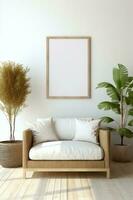 em branco cenário quadro, Armação brincar em branco parede moderno minimalista vivo quarto foto