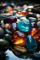 muitos colorida, colorida pedras, transparente brilhando pedras. ai generativo foto