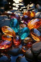 muitos colorida, colorida pedras, transparente brilhando pedras. ai generativo foto