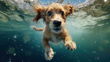 fofa cachorro natação embaixo da agua ai gerado foto