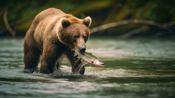 Urso pegando uma salmão ai gerado foto