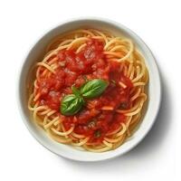 espaguete dentro tomate molho isolado em branco fundo ai gerado foto