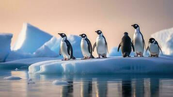 pinguins em gelo floe ai gerado foto