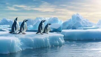 pinguins em gelo floe ai gerado foto