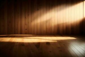 de madeira quarto com de madeira chão e luz a partir de a janela, abstrato fundo. ai gerado. foto