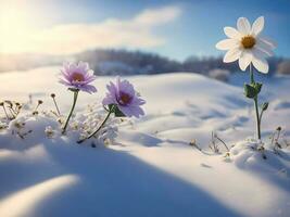 Relva flor inverno caloroso luz dentro a manhã. ai gerado. foto