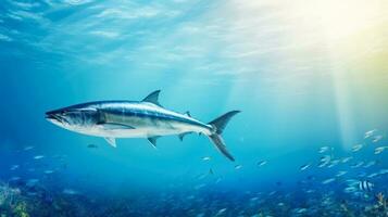 barracuda saltando Fora do a mar fundo com esvaziar espaço para texto foto