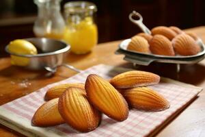 madeleines dentro a cozinha mesa Comida fotografia ai gerado foto