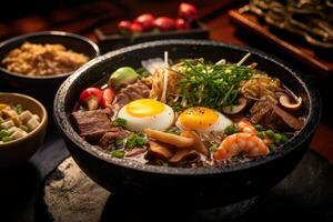 Sukiyaki japonês Comida fotografia ai gerado foto