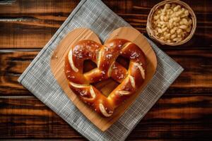 estoque foto do pretzel dentro cozinha mesa plano deitar ai gerado