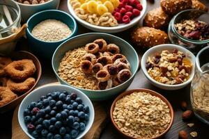 estoque foto do cereal café da manhã em a cozinha plano deitar ai gerado