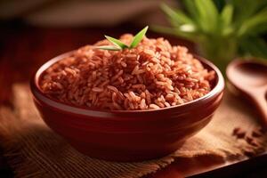 estoque foto do cozinhou vermelho arroz Comida fotografia ai gerado