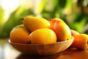 mangas fruta dentro a cozinha mesa Comida fotografia ai gerado foto