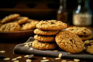 aveia biscoitos dentro a cozinha mesa Comida fotografia ai gerado foto