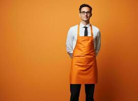 chefe de cozinha em vívido laranja fundo foto