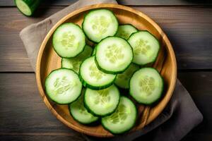 estoque foto pepino dentro cozinha mesa alguns fatiado plano deitar ai gerado