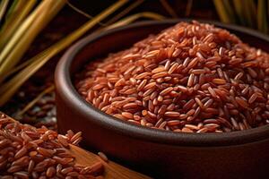 estoque foto do cozinhou vermelho arroz Comida fotografia ai gerado