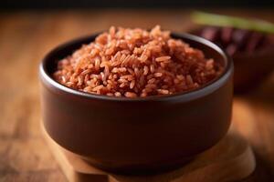 estoque foto do cozinhou vermelho arroz Comida fotografia ai gerado