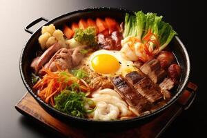 Sukiyaki japonês Comida fotografia ai gerado foto