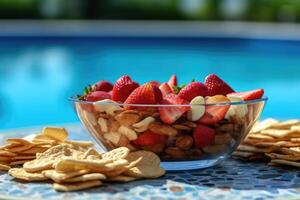 piscina festa lanche Comida fotografia ai gerado foto